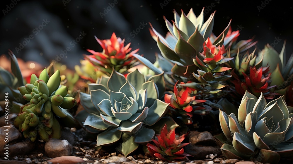 Obraz premium Gem-embedded echeveria and agave clustered