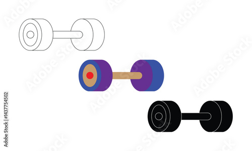 Three Simplistic Dumbbells in Different Artistic Styles and Perspectives
