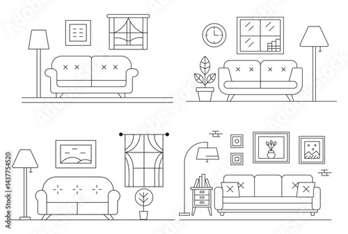 Minimalistic Sofa line art, abstract furniture design for modern homes, comfortable living room.

