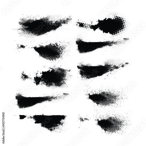 Grunge Halftone Brush Strokes Set – Black and White Abstract Texture Pack