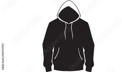 Modern Hoodie with Front Pocket and Drawstring Hood Vector Illustration, Modern Hoodie with Cap Silhouette.