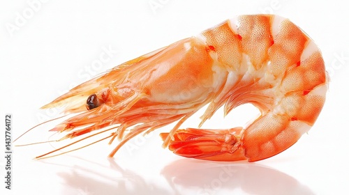 Boiled Shrimp Curved with Visible Shell on White Background