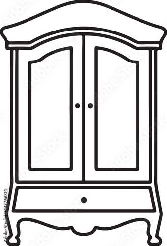 armoire line art, black outline, vector and illustration, coloring book page line art drawing