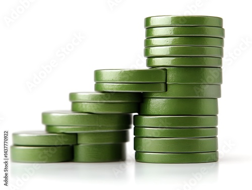 Ascending stacks of olive-green disks