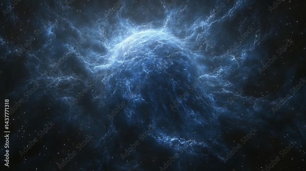 Fototapeta premium Glowing blue nebula surrounds celestial sphere