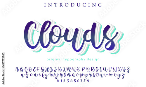 Clouds Font Stylish brush painted an uppercase vector letters, alphabet, typeface