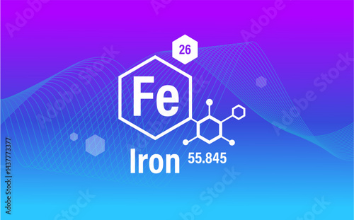 Conceptual abstract composition. Icon, sign. Iron. Set of microelements (minerals) useful for human health on a white background