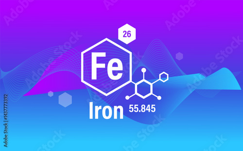 Conceptual abstract composition. Icon, sign. Iron. Set of microelements (minerals) useful for human health on a white background