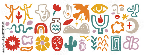 matisse organic contemporary art elements set, bohemian artistic abstract hand drawn minimal boho style