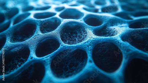 close-up of microbial structure with bubble-like cells and network pattern for scientific research and biotechnology