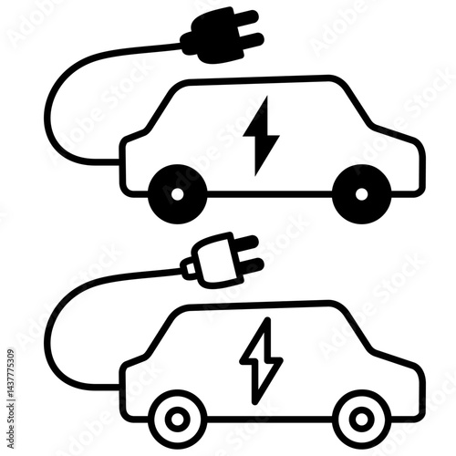Electric car with plug icon, simple flat style, illustration, logo sign symbol pictogram template, for ui or ux isolated on white for mobile app, editable