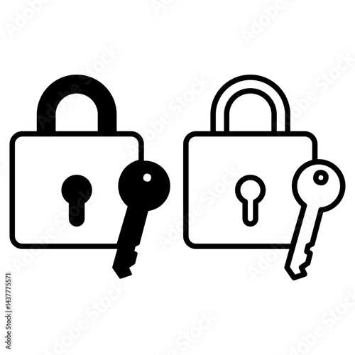 lock and key icon, simple flat style, illustration, logo sign symbol pictogram template, for ui or ux isolated on white for mobile app, editable
