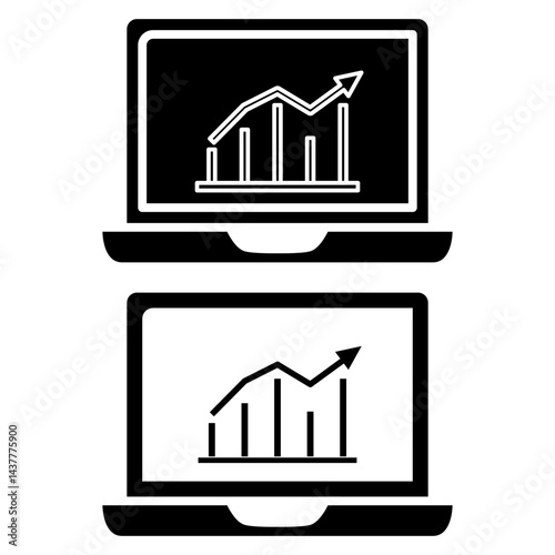 laptop icon with data analysis, admin financial dashboard, simple flat style, illustration, logo sign symbol pictogram template, for ui or ux isolated on white for mobile app, editable