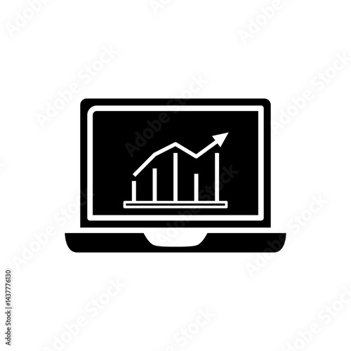 laptop icon with data analysis, admin financial dashboard, simple flat style, illustration, logo sign symbol pictogram template, for ui or ux isolated on white for mobile app, editable