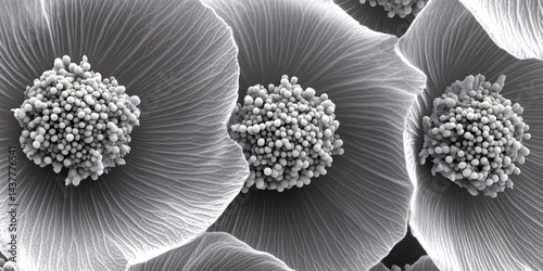 microscopic view of pollen grains with detailed surface structure and texture