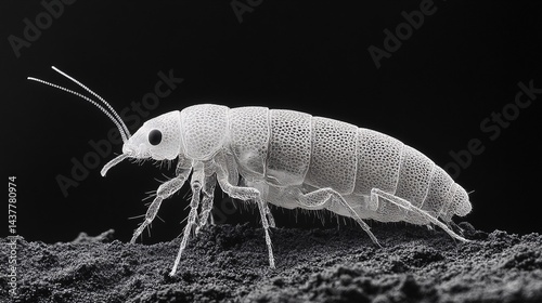 close-up of a nicrophorus beetle on soil under microscope lighting