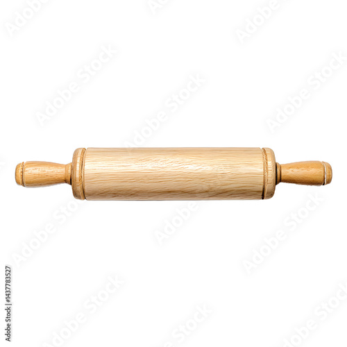 Wooden rolling pin isolated on white background for baking or cooking.