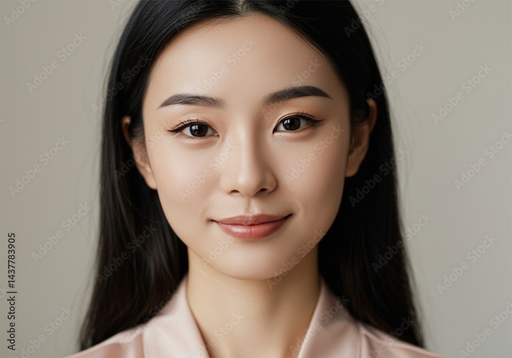 The face of a beautiful Asian woman is smiling sweetly with simple make-up radiating her beauty. The face of a beautiful Asian woman is smiling sweetly with simple make-up radiating her beauty.