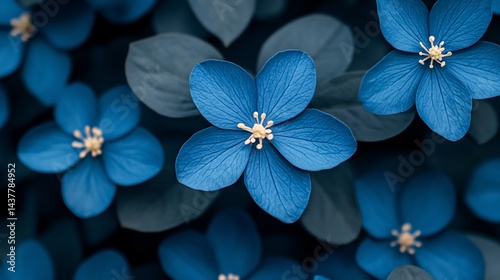 vibrant blue flowers with green leaves close-up