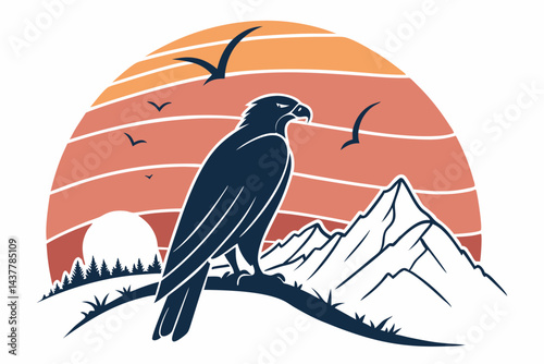 Elegant Falcon Silhouette Against A Sunset Gradient