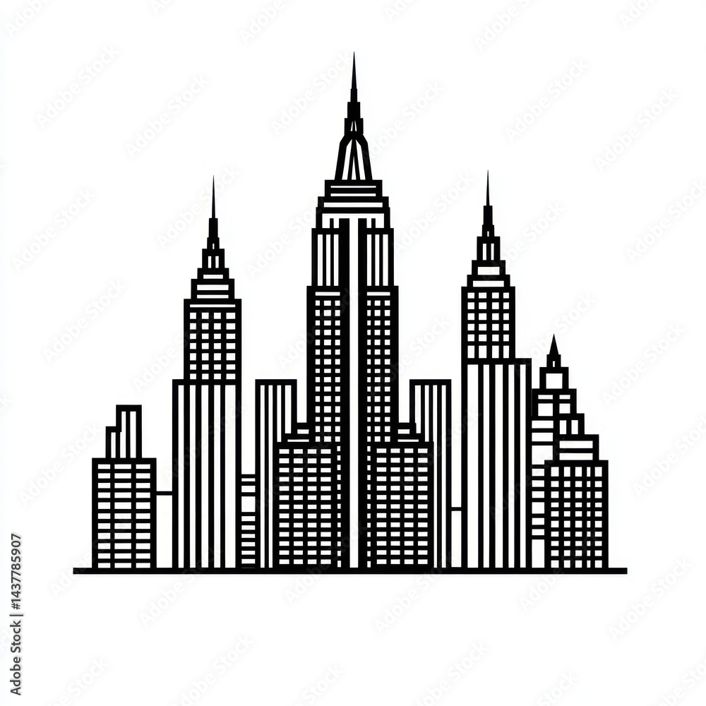 Naklejka premium Cityscape, New York skyline, buildings, illustration, urban background, design element
