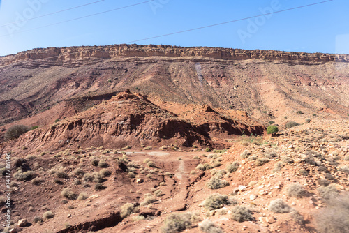 Morocco semi-deserts and mountains, north africa nature, Moroccan stone desert, red hills, villages and argan trees
