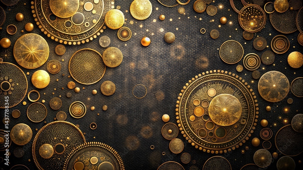 Ornate Golden Circles on Dark Background An Abstract Design Featuring Intricate Patterns and Glimmering Textures Ornate Golden Circles on Dark Background An Abstract Design Featuring Intricate Patterns and Glimmering Textures