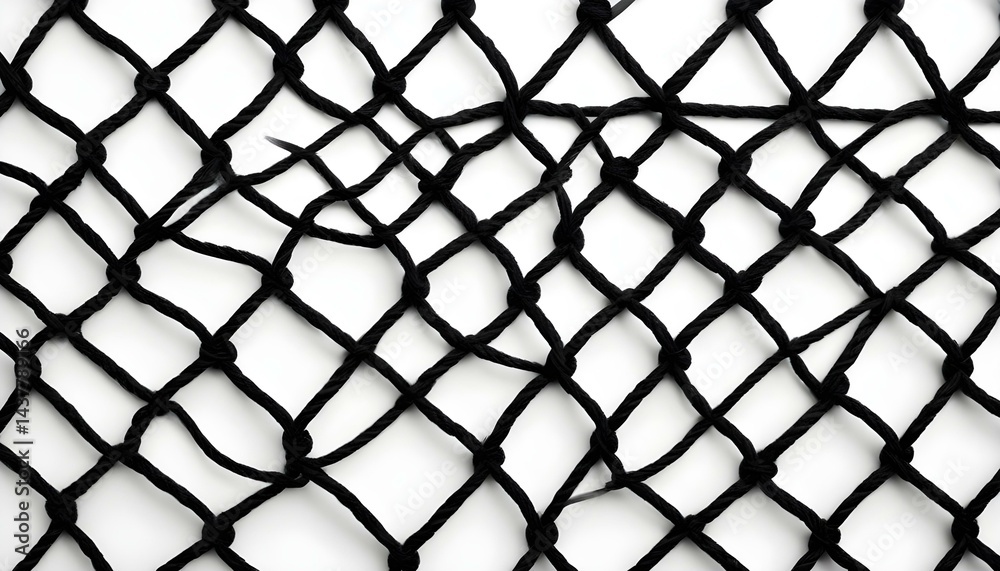 Fototapeta premium A detailed black net pattern stretches across a white background, showing intricate knots and design.