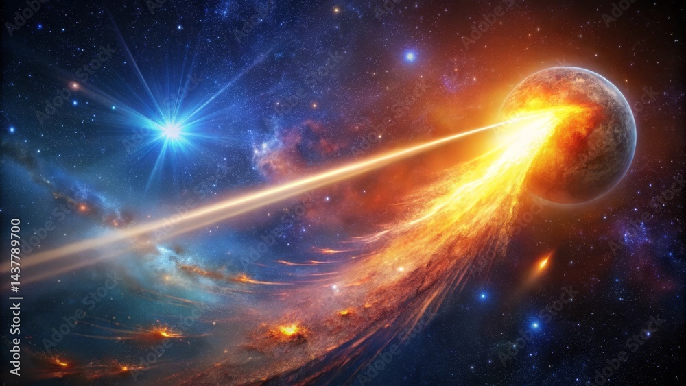 Cosmic Collision A Celestial Body's Fiery Demise Amidst a Star's Radiant Glow and Nebulous Expanse Cosmic Collision A Celestial Body's Fiery Demise Amidst a Star's Radiant Glow and Nebulous Expanse