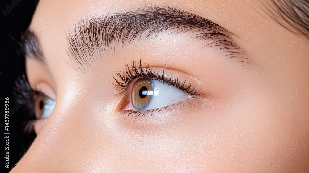 Obraz premium Close-up of a woman's eye and eyebrow area, highlighting natural beauty and makeup