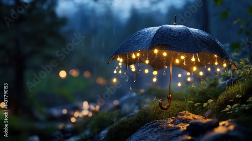 Wallpaper Mural Enchanted umbrella dripping with lights brightens the surrounding darkness with whimsical charm. Torontodigital.ca