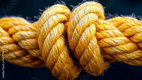 Yellow rope knot, close-up, outdoors, dark background