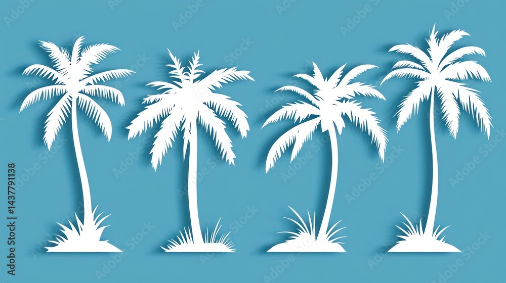 Silhouette illustration of multiple tropical palm trees. Silhouette illustration of multiple tropical palm trees.