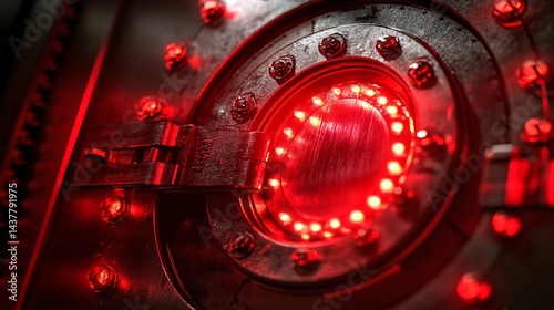 _close-up of red led light in mechanical locking device for security and technology modelling
