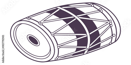 Traditional Indian Dhol Drum Instrument Vector Silhouette, Hand Drum Music Icon Illustration