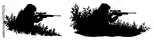 snipers hidden in bushes silhouette set