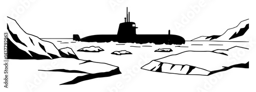 submarine navigating icy waters silhouette