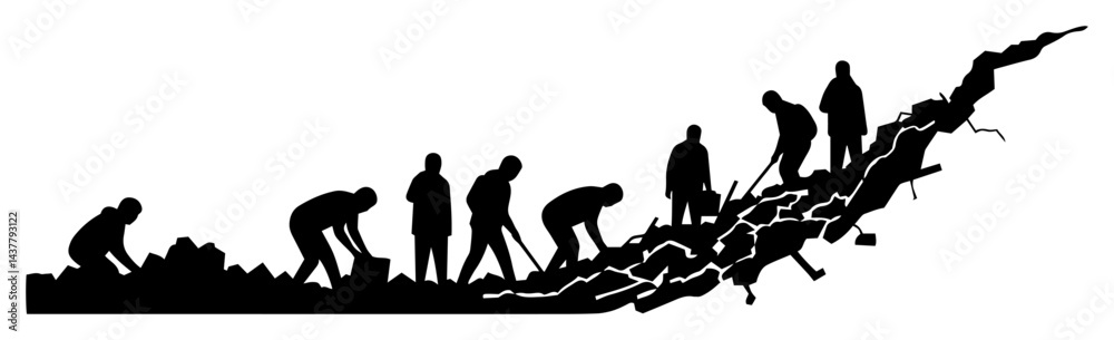 rescue team digging through rubble silhouette rescue team digging through rubble silhouette