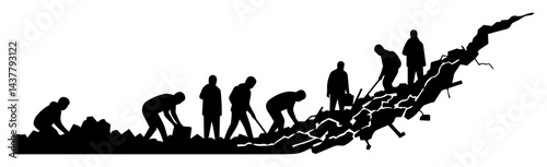rescue team digging through rubble silhouette