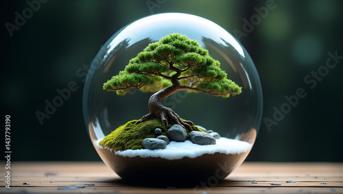 Bonsai Tree Protected in Glass Dome