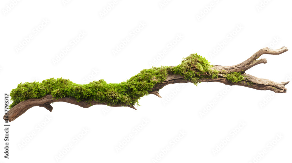 Naklejka premium Moss covered branch on a white background natural element decoration.