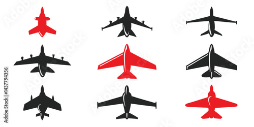 Airplane Silhouettes Vector Set Modern Flat Design for Commercial Use - EPS 10 Scalable