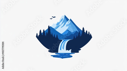 Majestic mountain waterfall landscape; serene nature scene; ideal for travel brochures