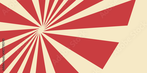 Red sunburst lines on yellow Background. Light sun rays pattern. Vintage stripes halftone radial wallpaper vector eps10