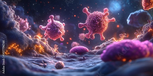microbial infection illustration showing viruses and bacteria in human body pathogens