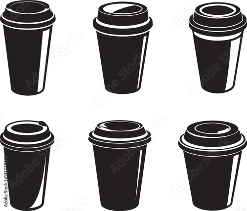 set of paper coffee cup silhouette, black and white silhouette, vector and illustration