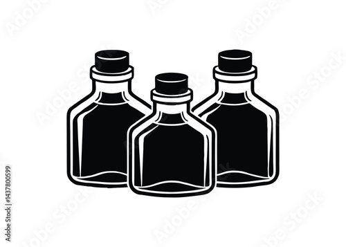Silhouette of ink bottles isolated on a white background