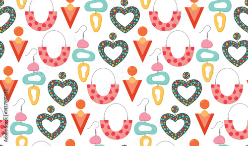 Seamless colorful background with stylish earrings. Pattern with cute female bijouterie	