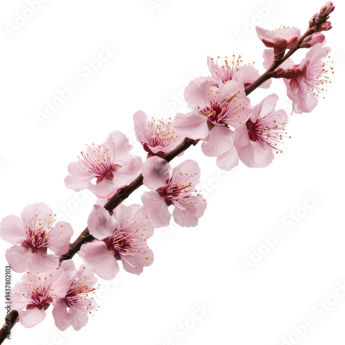 Delicate pink blossoms on a twig against a soft backdrop. photo