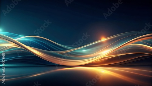 Abstract Golden and Teal Waves Flowing Across a Dark Background, Reflecting Light and Creating a Serene and Dynamic Composition